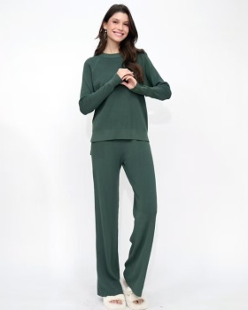 Knitted wide leg pants sweater 2pcs set for women