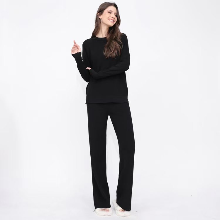 Knitted wide leg pants sweater 2pcs set for women