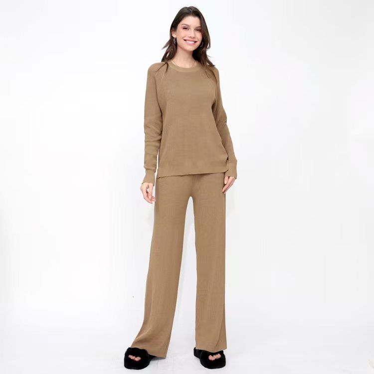 Knitted wide leg pants sweater 2pcs set for women