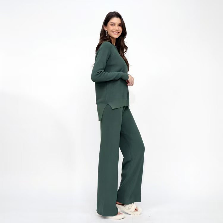 Knitted wide leg pants sweater 2pcs set for women