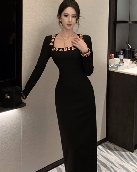 Long sleeve ladies long dress slim diamond formal dress