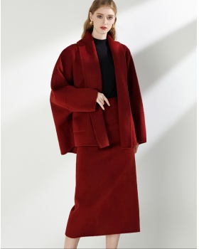 Bat sleeve skirt two-sided cashmere wool coat 2pcs set