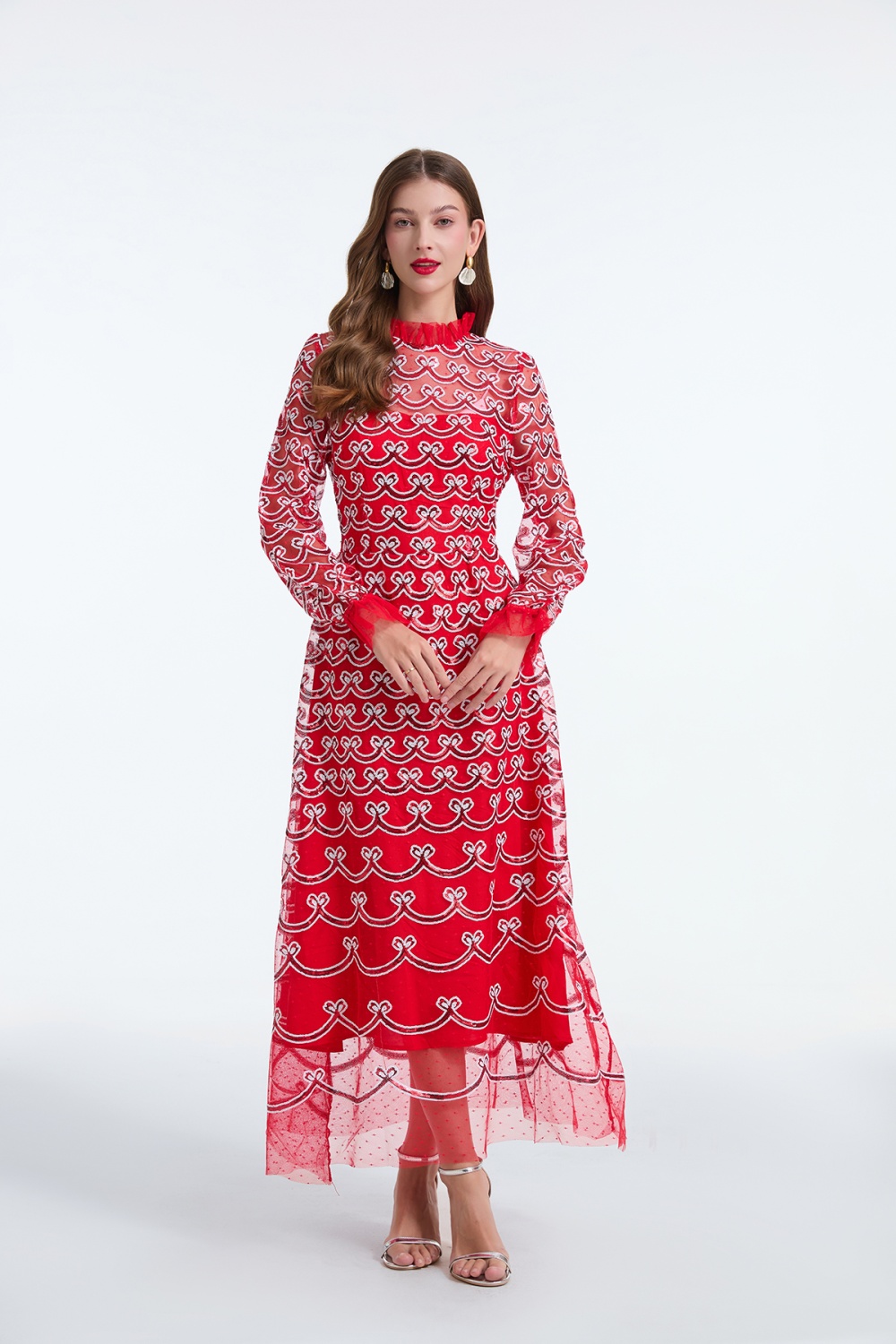 Embroidery long sleeve evening dress banquet dress