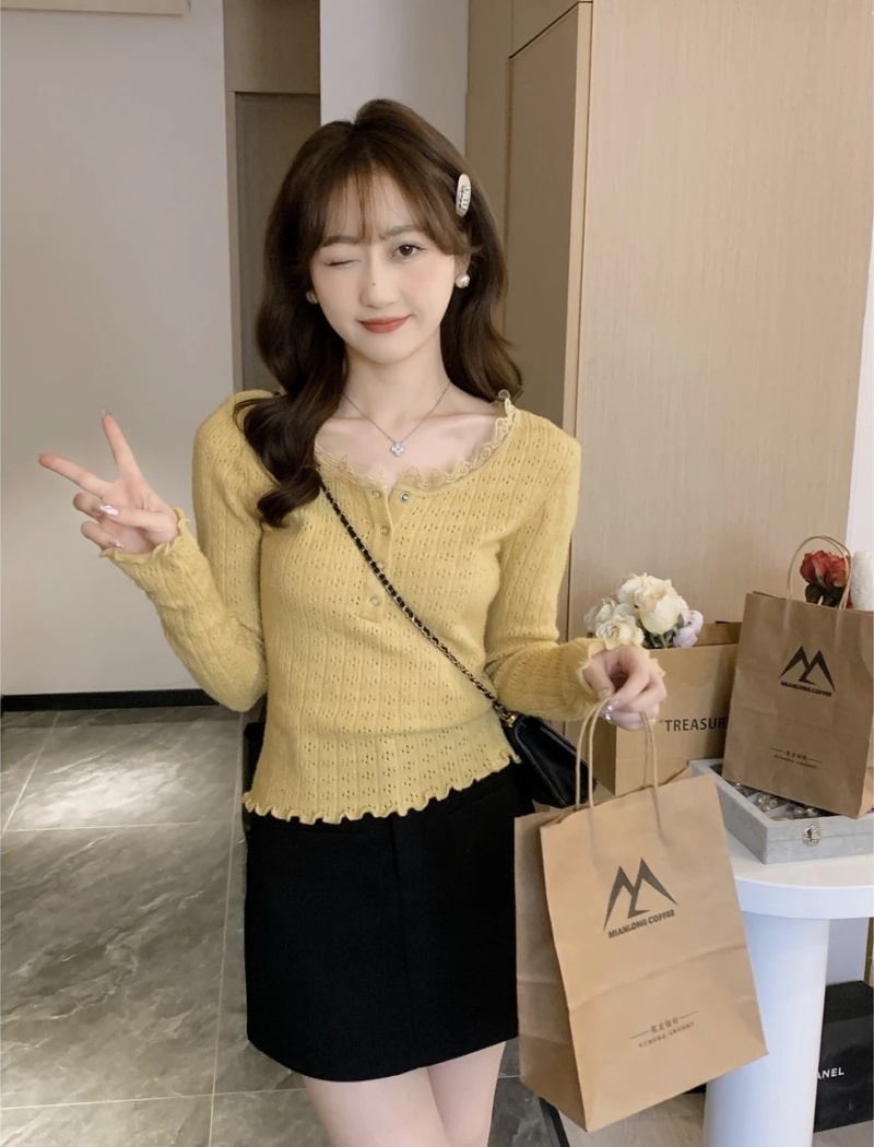 Pinched waist crochet slim autumn knitted sweater