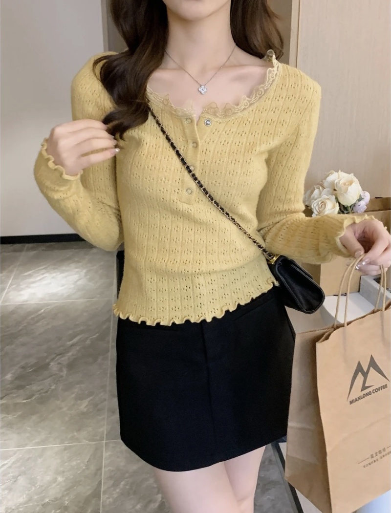 Pinched waist crochet slim autumn knitted sweater