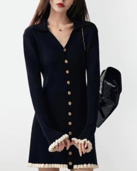 Temperament France style Casual knitted black dress