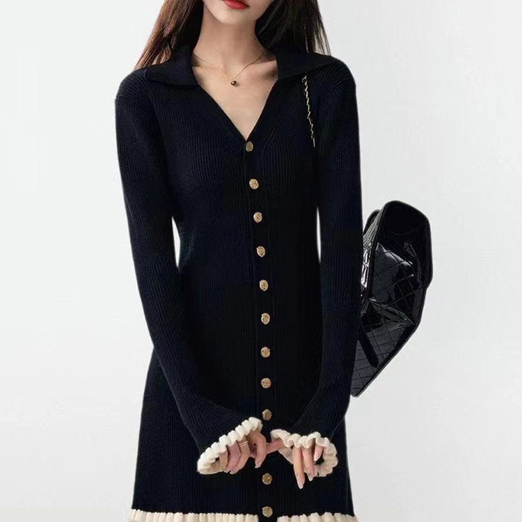 Temperament France style Casual knitted black dress