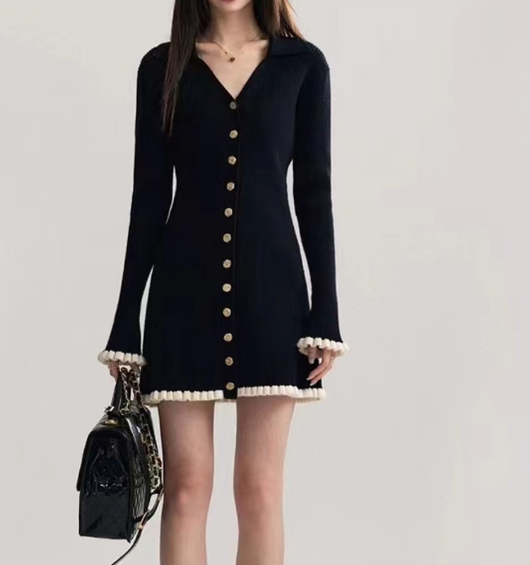 Temperament France style Casual knitted black dress