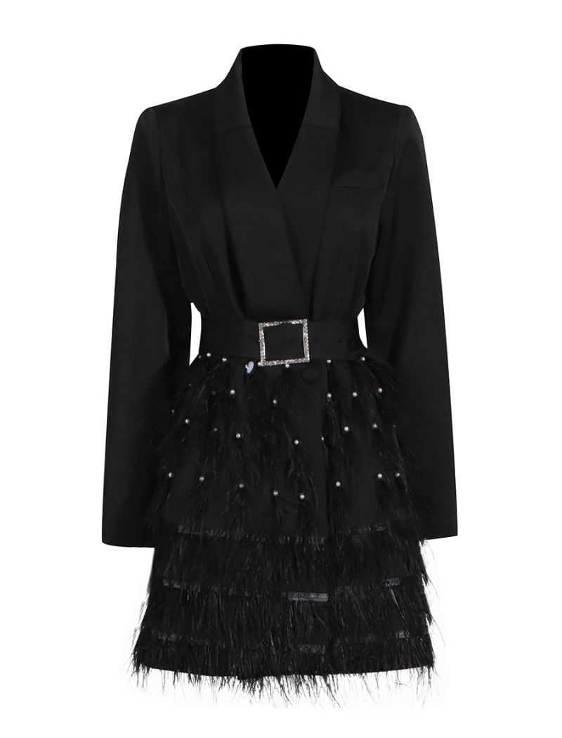 Feather dress splice business suit for women