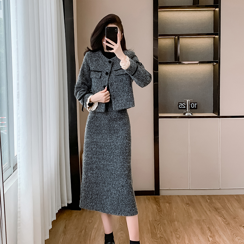 Chanelstyle coat plus cotton skirt 2pcs set for women