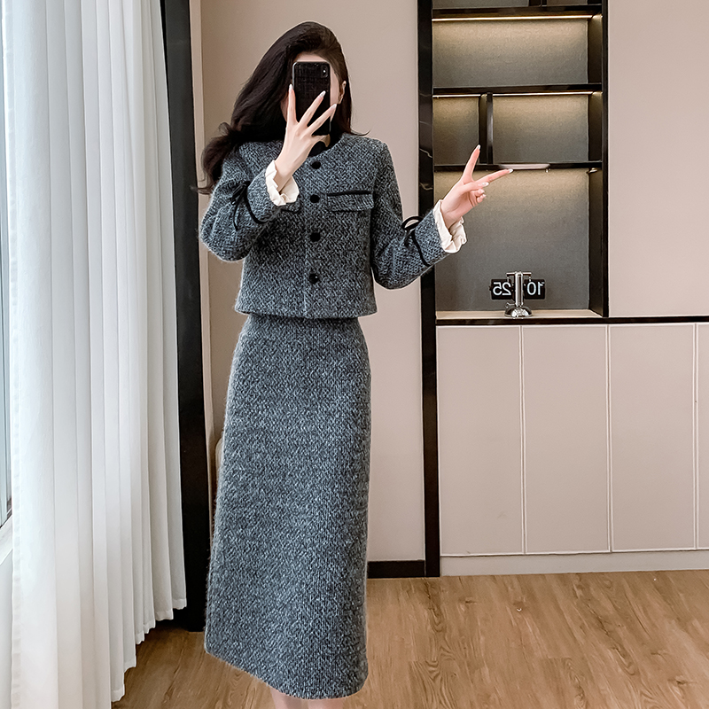 Chanelstyle coat plus cotton skirt 2pcs set for women