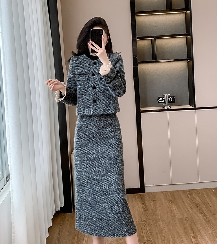 Chanelstyle coat plus cotton skirt 2pcs set for women