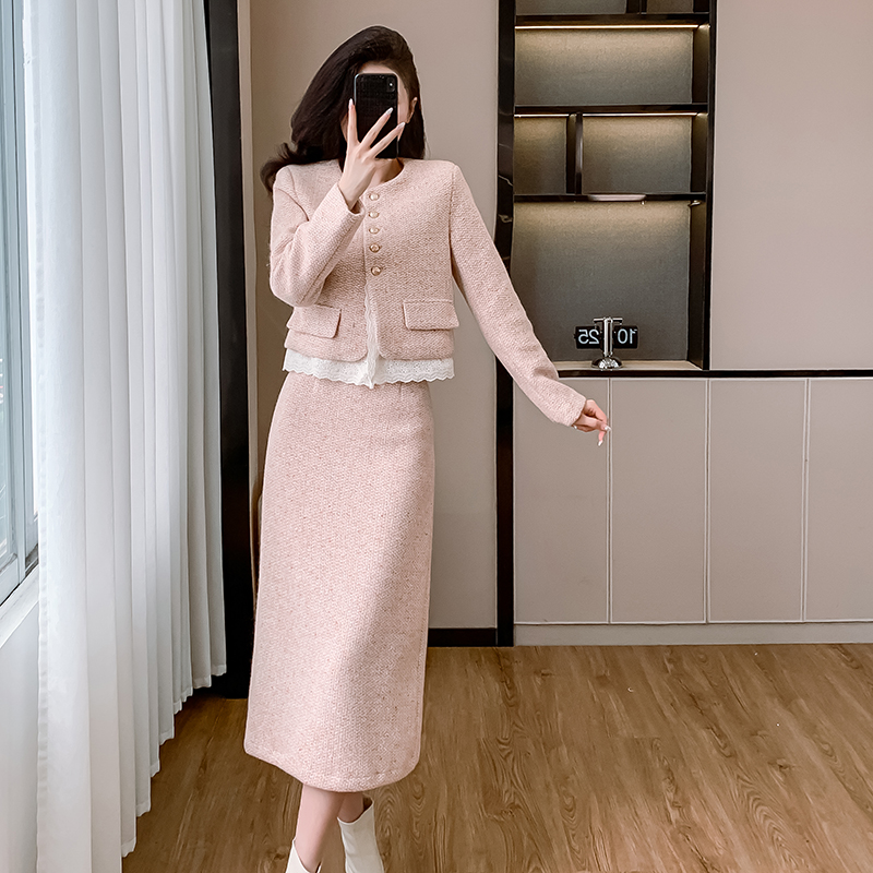 Sweet coat plus cotton skirt 2pcs set for women