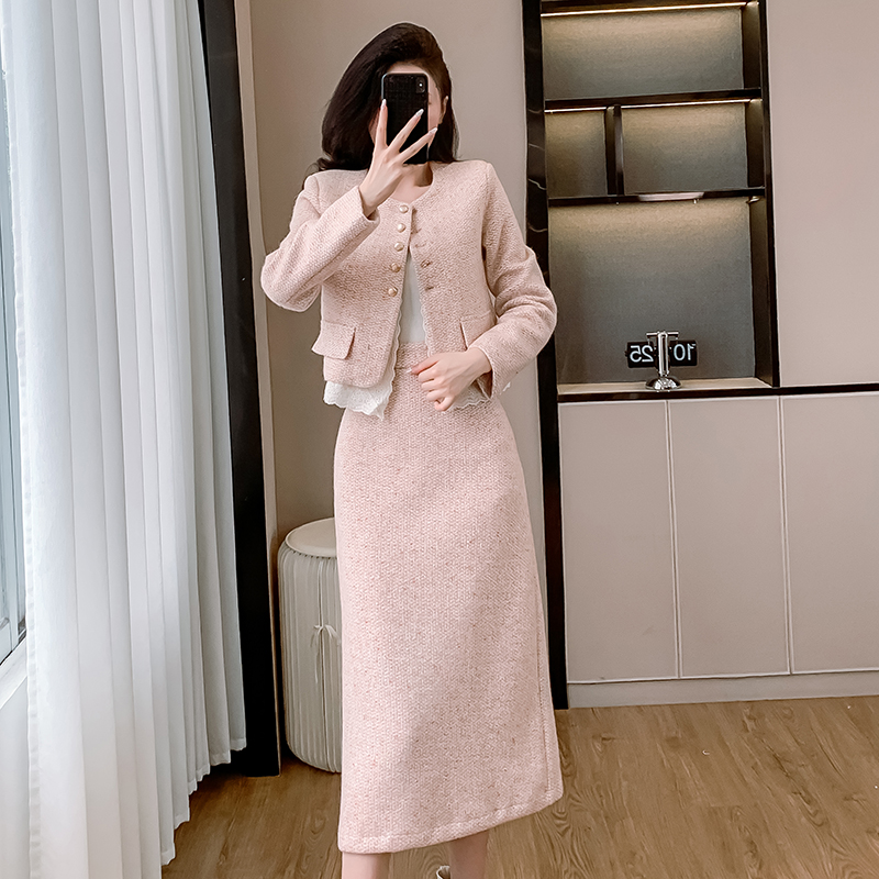 Sweet coat plus cotton skirt 2pcs set for women