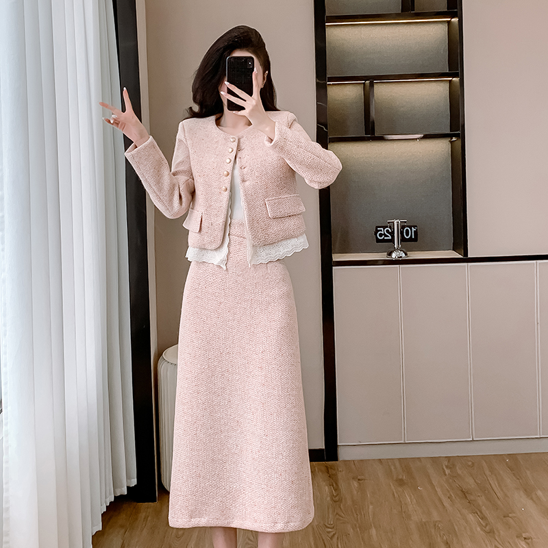 Sweet coat plus cotton skirt 2pcs set for women