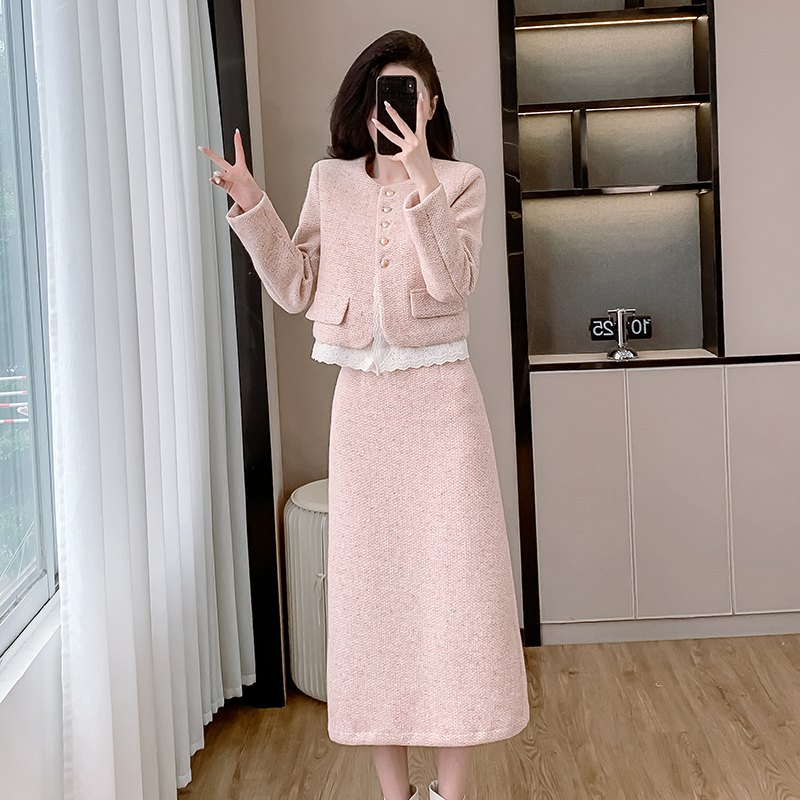 Sweet coat plus cotton skirt 2pcs set for women