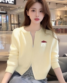 Zip jacquard Casual sweater knitted Korean style cardigan