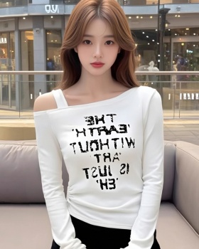 Strapless temperament tops long sleeve fold T-shirt