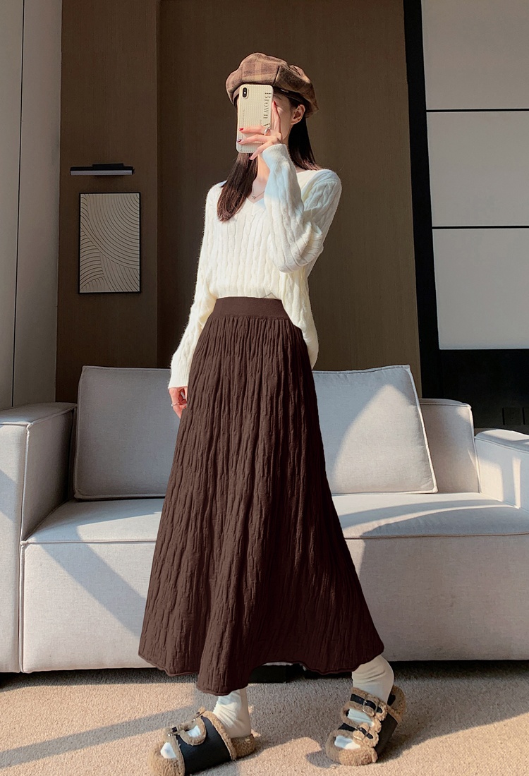 Thermal Korean style long skirt knitted big skirt skirt