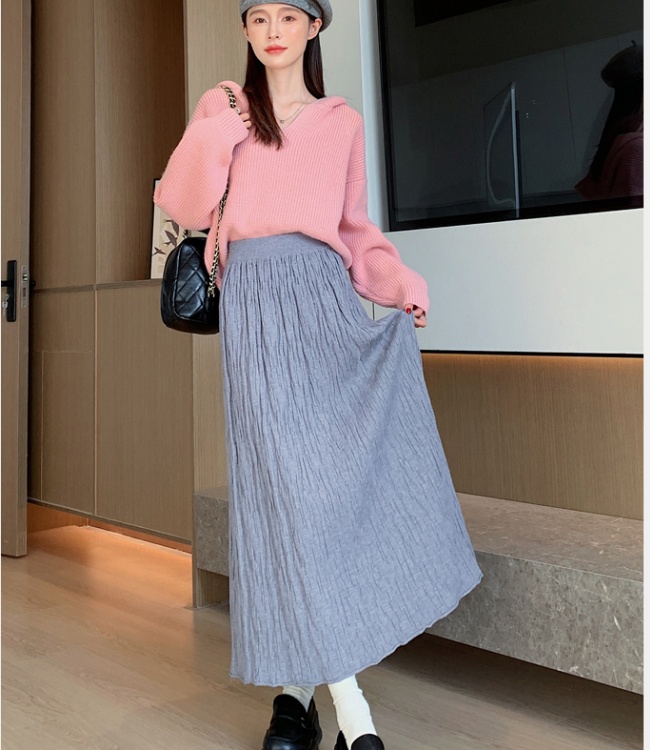 Thermal Korean style long skirt knitted big skirt skirt