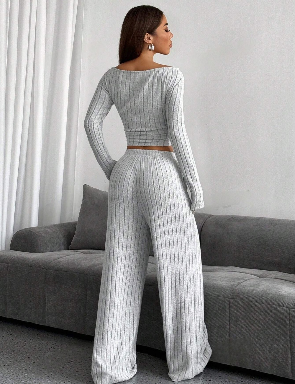 High collar long sleeve pure European style long pants 2pcs set