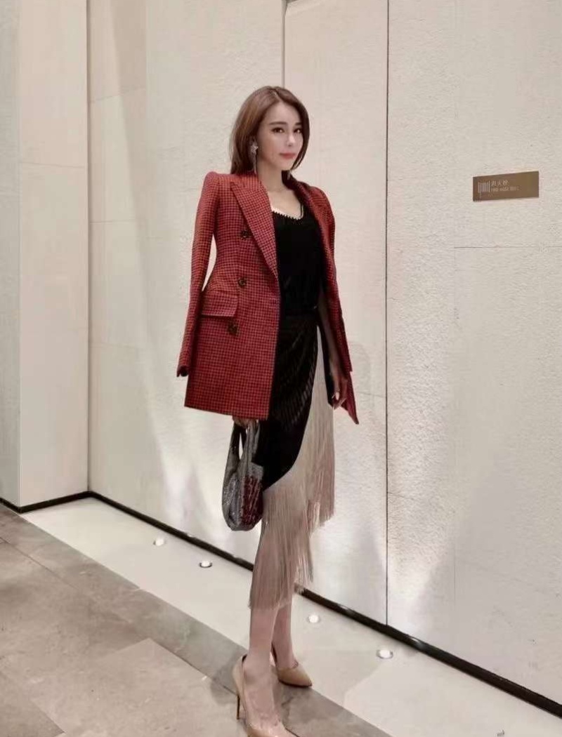 Long pinched waist business suit double-breasted coat