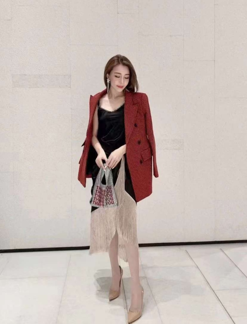 Long pinched waist business suit double-breasted coat