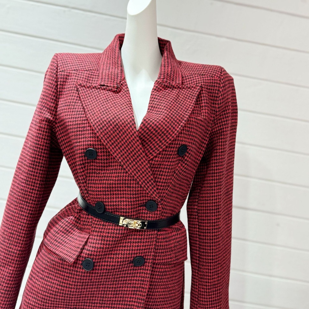 Long pinched waist business suit double-breasted coat