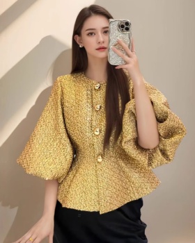 Round neck gold loose fashion autumn puff sleeve jacket