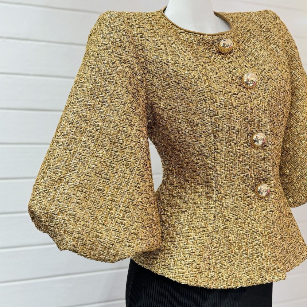 Round neck gold loose fashion autumn puff sleeve jacket