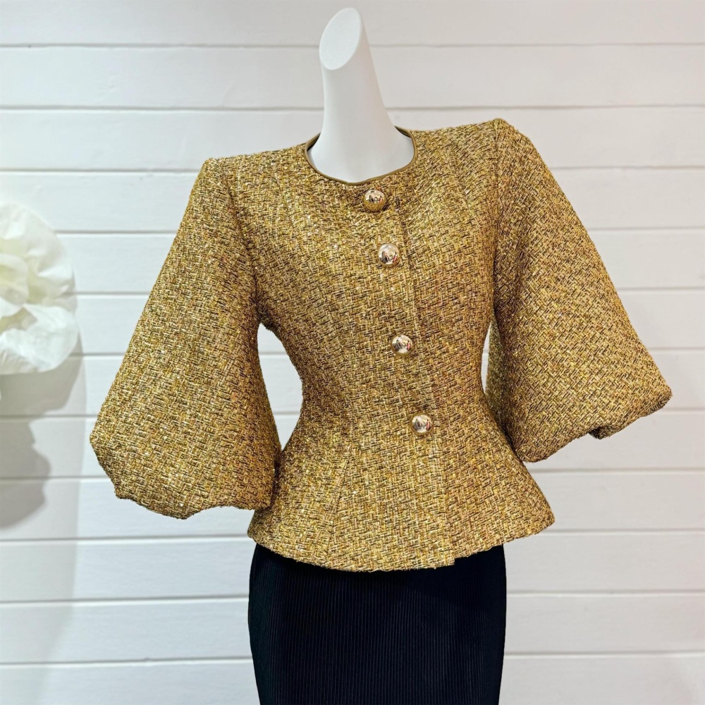 Round neck gold loose fashion autumn puff sleeve jacket