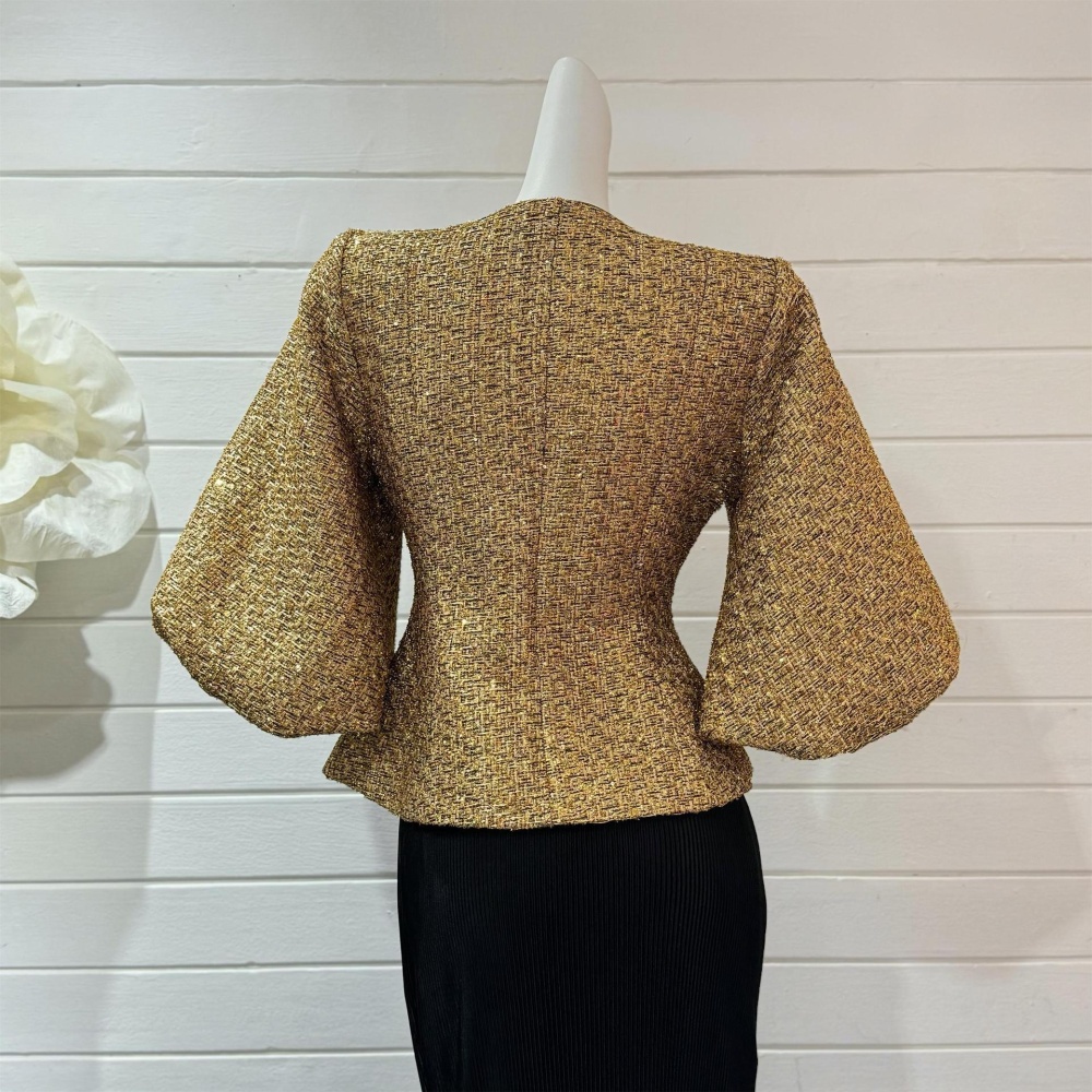 Round neck gold loose fashion autumn puff sleeve jacket