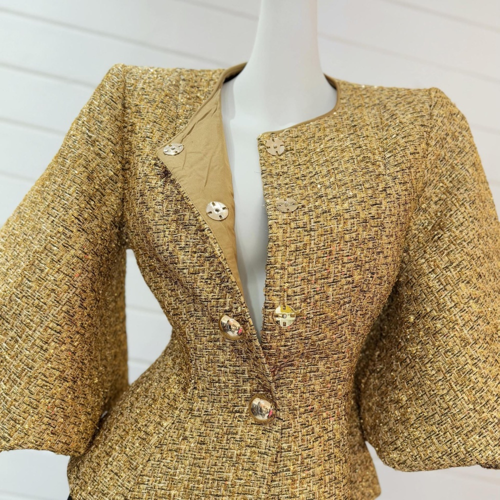 Round neck gold loose fashion autumn puff sleeve jacket