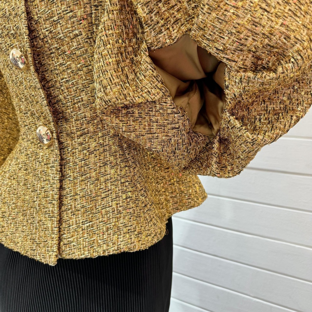 Round neck gold loose fashion autumn puff sleeve jacket