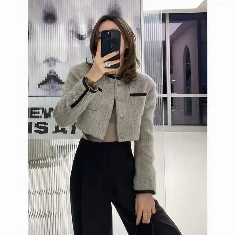 Short fashion round neck autumn jacket