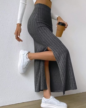 Slit European style sueding side pit stripe long skirt