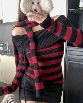 Stripe mixed colors sweater spicegirl slim tops