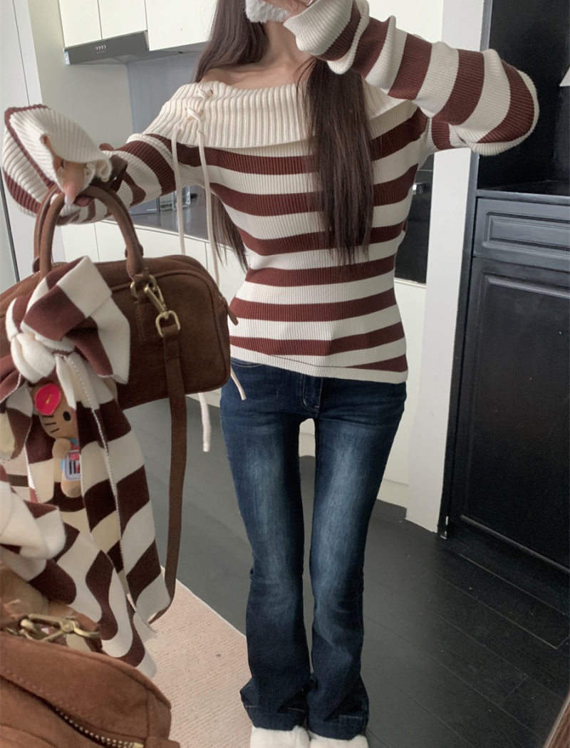 Stripe mixed colors sweater spicegirl slim tops