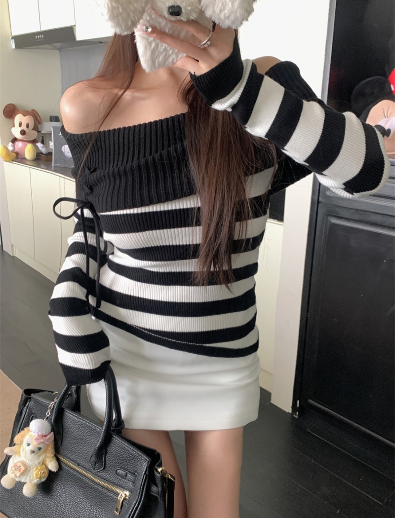 Stripe mixed colors sweater spicegirl slim tops