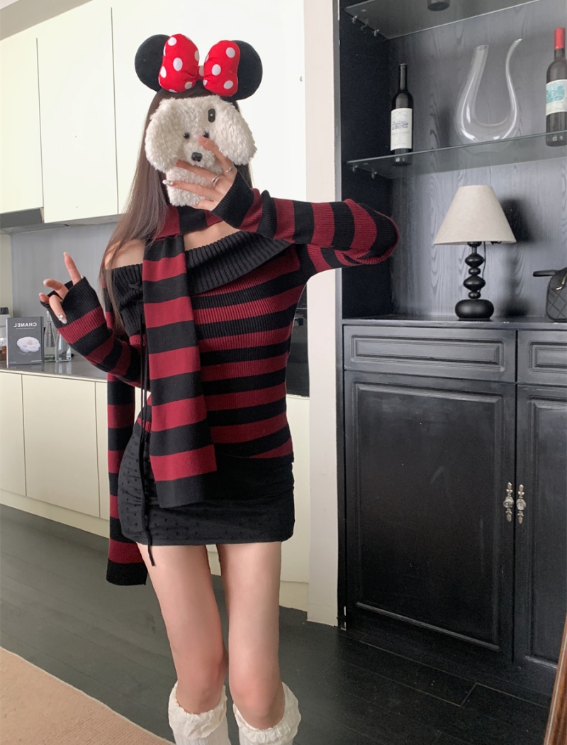 Stripe mixed colors sweater spicegirl slim tops