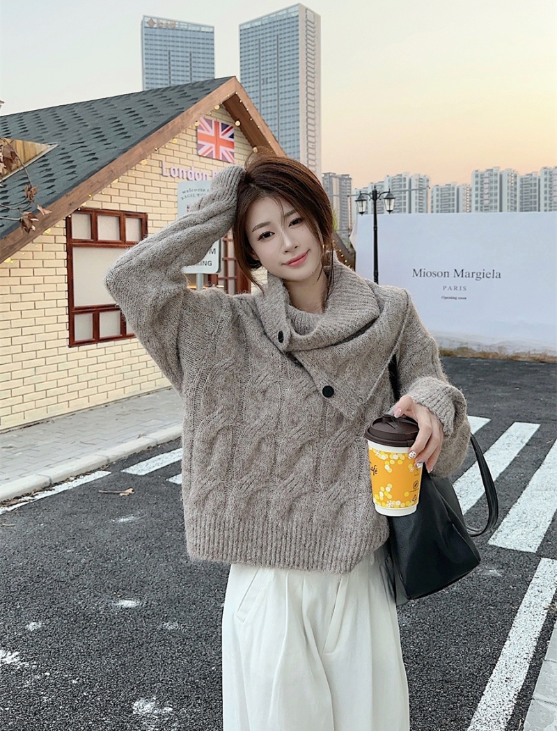 Removable collar cozy thick sweater 2pcs set