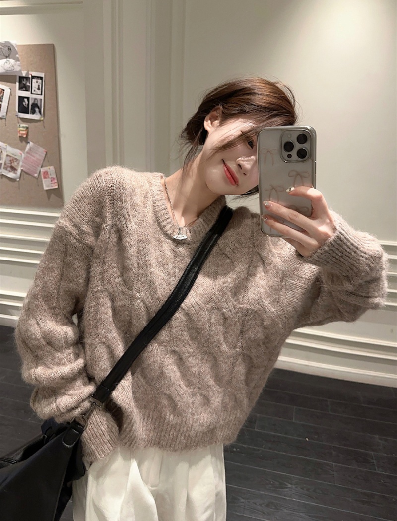 Removable collar cozy thick sweater 2pcs set