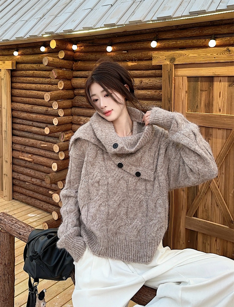 Removable collar cozy thick sweater 2pcs set