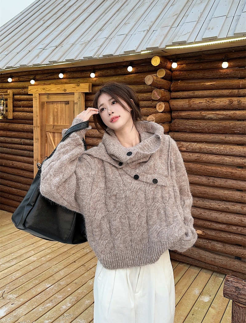 Removable collar cozy thick sweater 2pcs set