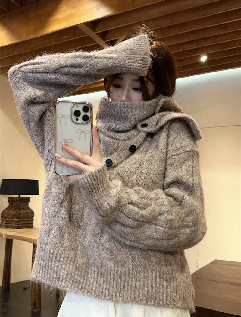 Removable collar cozy thick sweater 2pcs set