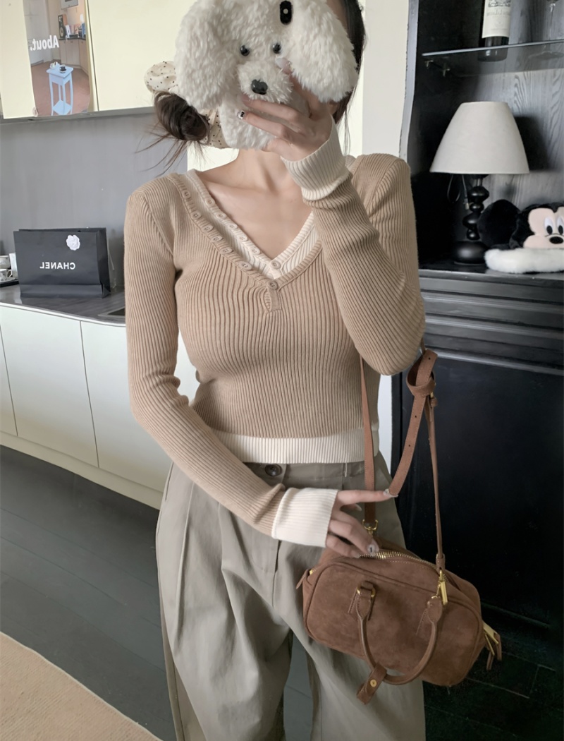 Knitted short bottoming shirt autumn and winter sweater