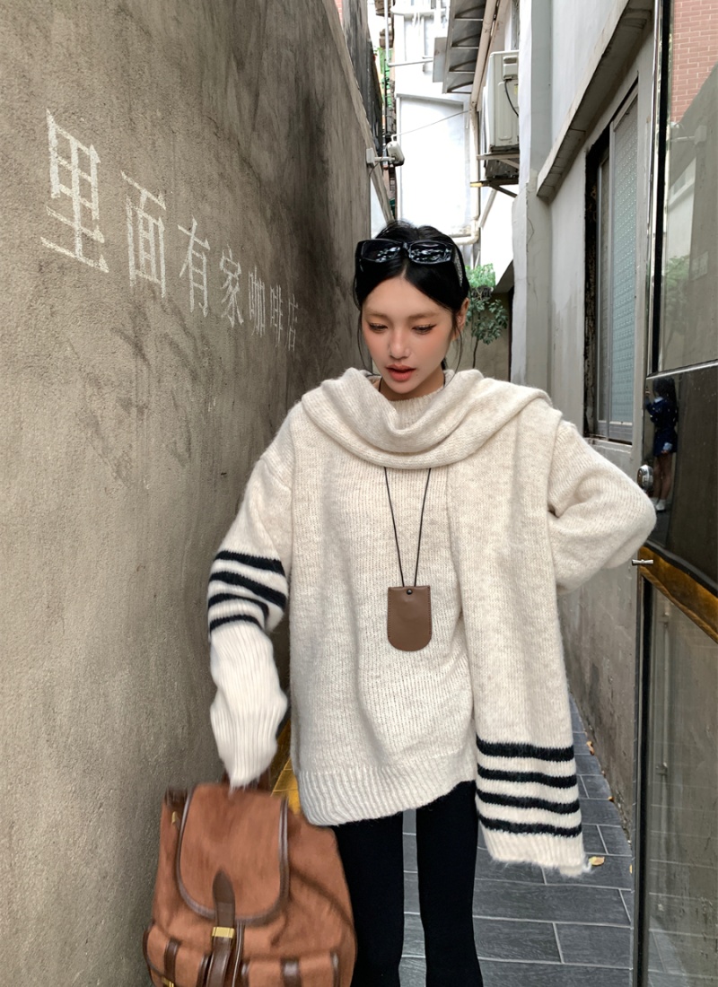 Long with scarf loose Casual autumn and winter sweater