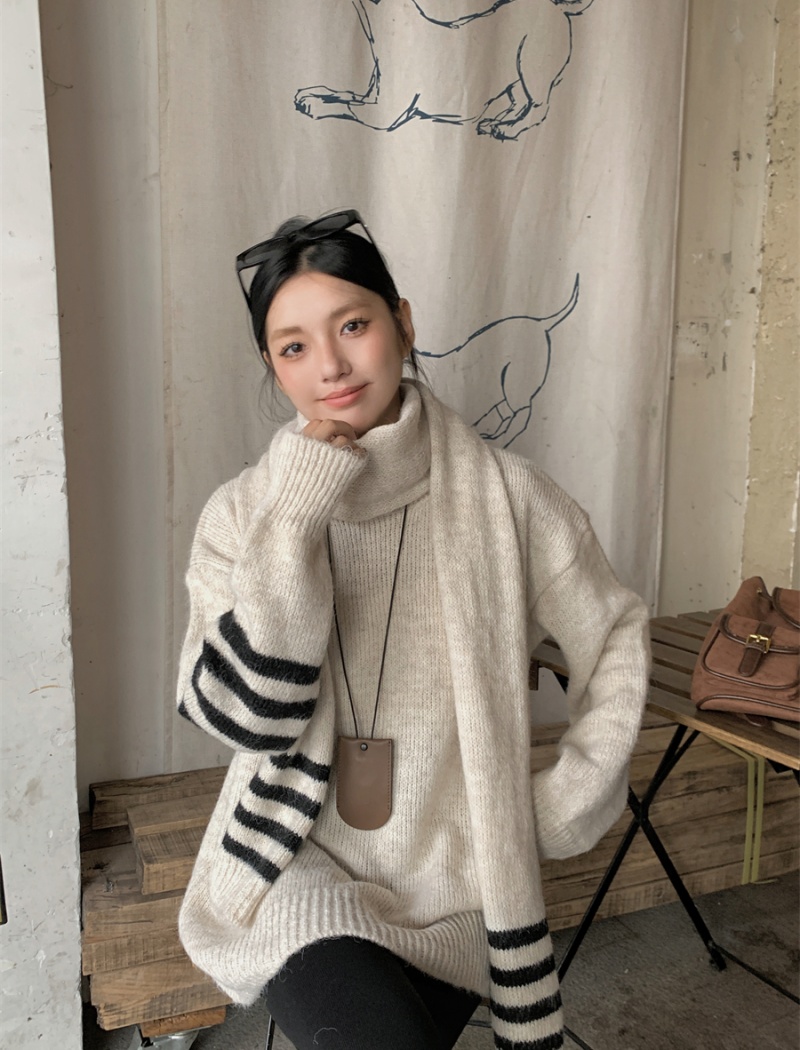 Long with scarf loose Casual autumn and winter sweater