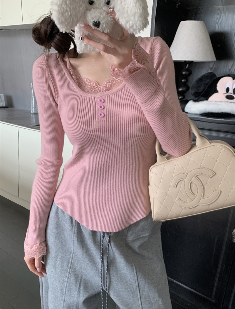 Long sleeve winter tender tops France style slim sweater