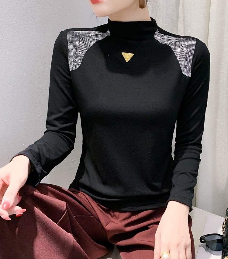 All-match rhinestone thick bottoming small shirt